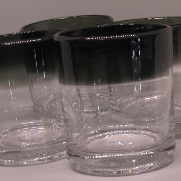 Glass Set of 4 Black & Gray Ombre Low Ball Hand Blown Hand Made 16oz NWOT - Picture 2 of 14